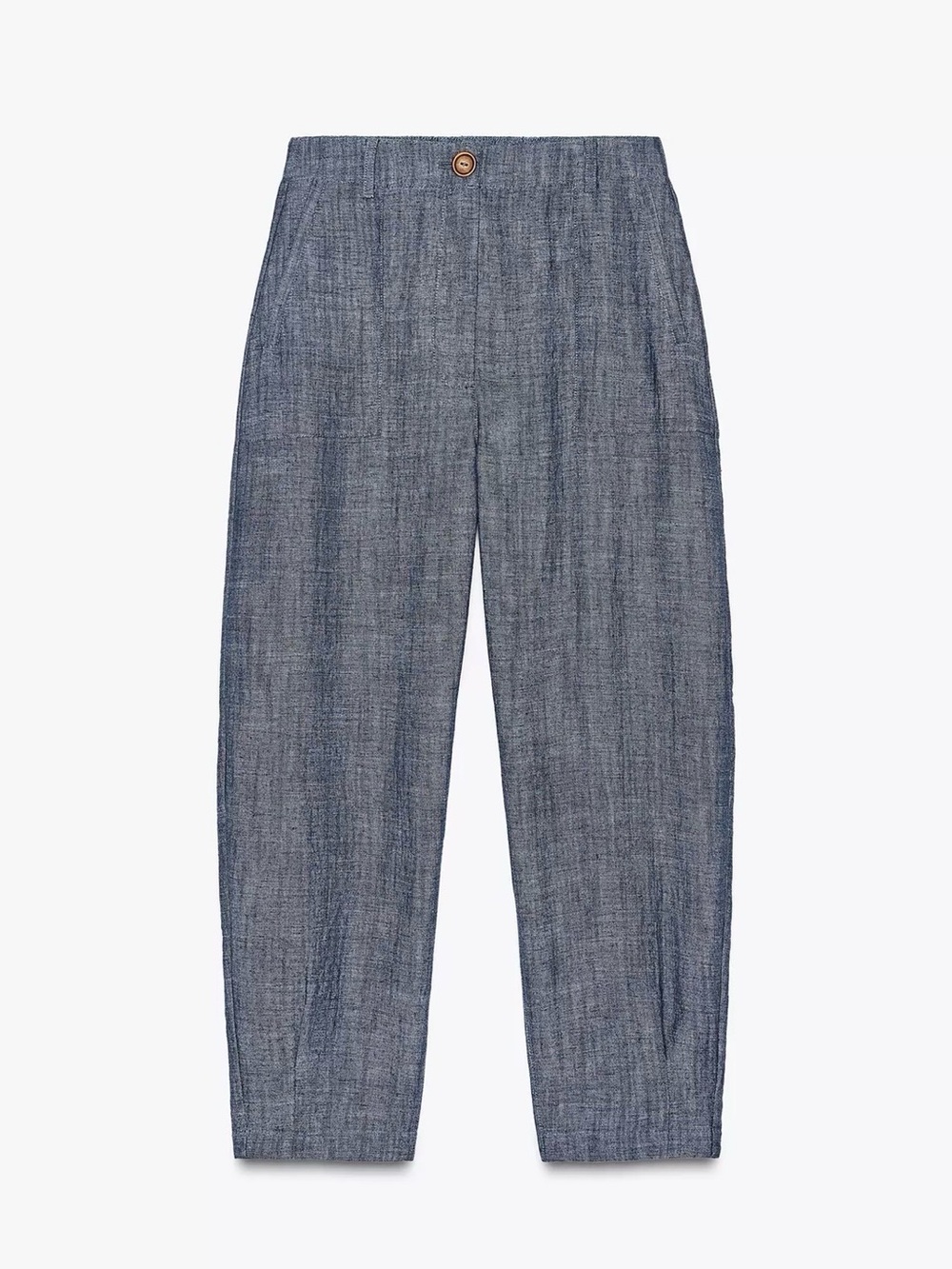 Zara Blue High-Waist Linen-Blend Capris